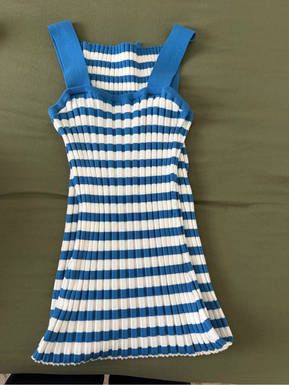 Blue & White Striped Ribbed Midi Dress